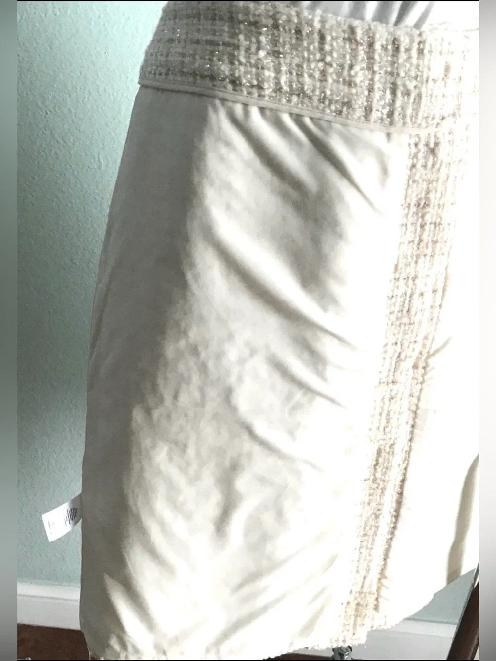 Talbots Dazzling Tweed A-Line Skirt Metallic Wool Blend Button Front Sz 14 Ivory